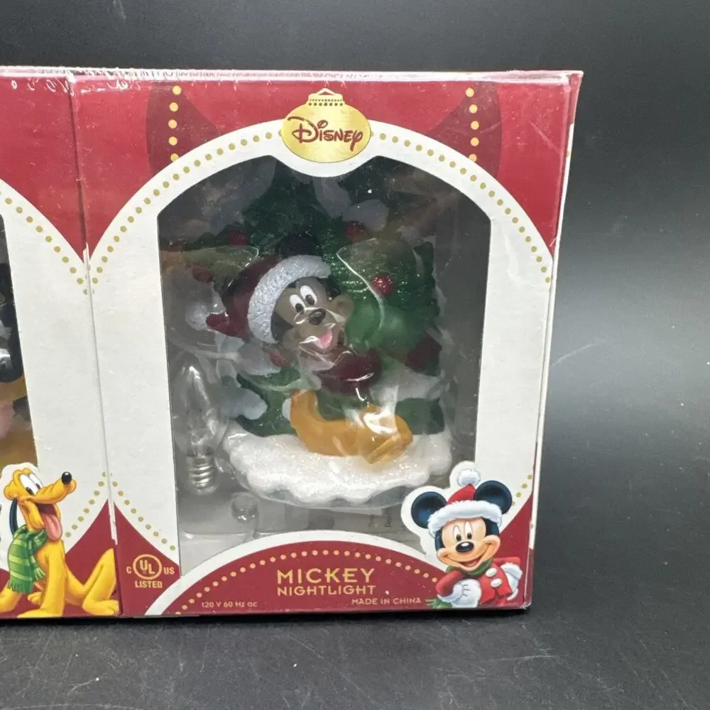 Disney Mickey & Friends Christmas Nightlights Mickey Minnie Pluto Set of 3 NEW